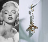 Marilyn Monroe-Inspired Pearl Bee Dangle Earrings: 18K Gold Filled