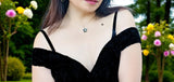 Kim Taehyung Inspired Flower Necklace: Black Cubic Zirconia, Stainless Steel