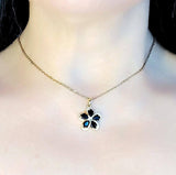 Kim Taehyung Inspired Flower Necklace: Black Cubic Zirconia, Stainless Steel