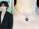 Kim Taehyung Inspired Flower Necklace: Black Cubic Zirconia, Stainless Steel