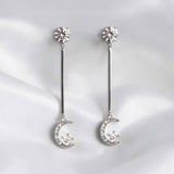 Cubic Zirconia, and Stainless Steel Moon and Star Stud Dangle Earrings