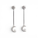 Cubic Zirconia, and Stainless Steel Moon and Star Stud Dangle Earrings