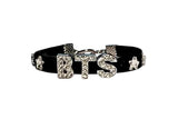 BTS Inspired Bracelet , Black Leather Stainless Steel, Army Gifts
