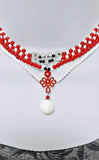 BTS-Inspired Necklace Arirang Theme Color, Freshwater Pearl Charm, Double Strand Crystal Choker