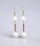 Arirang Red And white Themed Color Earrings Inspired by BTS, Freshwater Pearl Dangle Drop Earrings