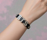 BTS Inspired Bracelet , Black Leather Stainless Steel, Army Gifts