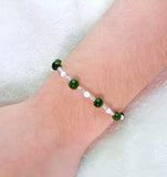 J-Hope Inspired Bracelet: Olive Green Jade & Pearl Beaded Style