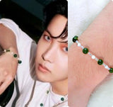 J-Hope Inspired Bracelet: Olive Green Jade & Pearl Beaded Style
