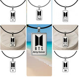 BTS Black Rope Necklace | Letter Logo Style | K-Pop Jewelry | ARMY Gift | Minimalist Inspired Earrings