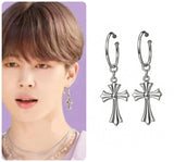 BTS Jimin Inspired Stainless Steel Cross Earrings, Gothic Dangle Earrings
