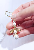 Marilyn Monroe-Inspired Pearl Bee Dangle Earrings: 18K Gold Filled