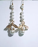 Marilyn Monroe-Inspired Pearl Bee Dangle Earrings: 18K Gold Filled