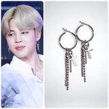 BTS Jimin Inspired Earrings: Stainless Steel Cross Dangle Hoops