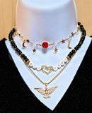 BTS ARMY Necklace, Celestial Moon Star Choker, Angel Wing Pendant