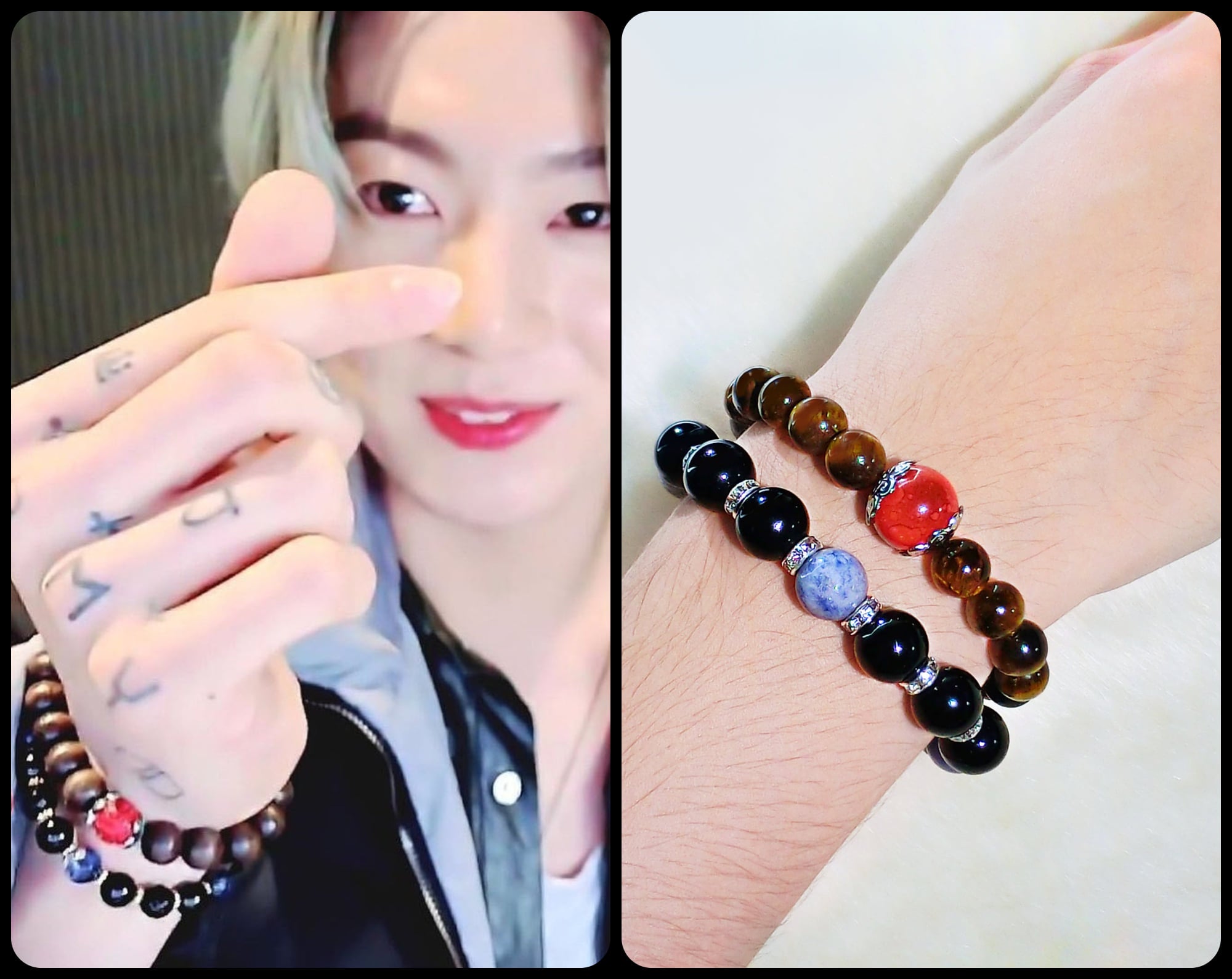 BTS Jungkook VLIVE Inspired Black Blue Wooden Beads Sodalite