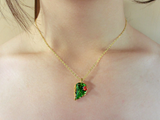 18K Pure Gold Filled Ladybug Green Leaf Necklace