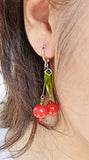 Cherry Hoop Earrings. Cherry Fruit Charm Dangle Earrings.
