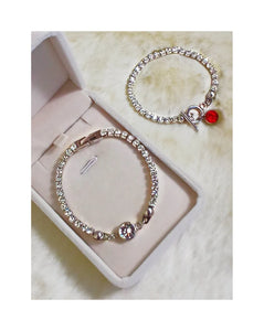 Cubic Zirconia Tennis Bracelet With Swarovski Crystal Red or Crystal White Round Charms. Gift for her. Gift for Mother, Everyday wear