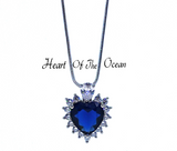 925 Sterling Silver Titanic Heart of the Ocean With Cubic Zirconia and Blue Sapphire Necklace