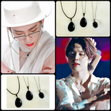 BTS V And Jimin Style Oval Shape Dark Gray Black Agate Tiger Eye Stone Pendant Necklace