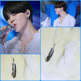 BTS Jimin Style Feather Pendant Necklace, Real 925 Sterling Silver Feather Charm Necklace