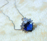 925 Sterling Silver Titanic Heart of the Ocean With Cubic Zirconia and Blue Sapphire Necklace