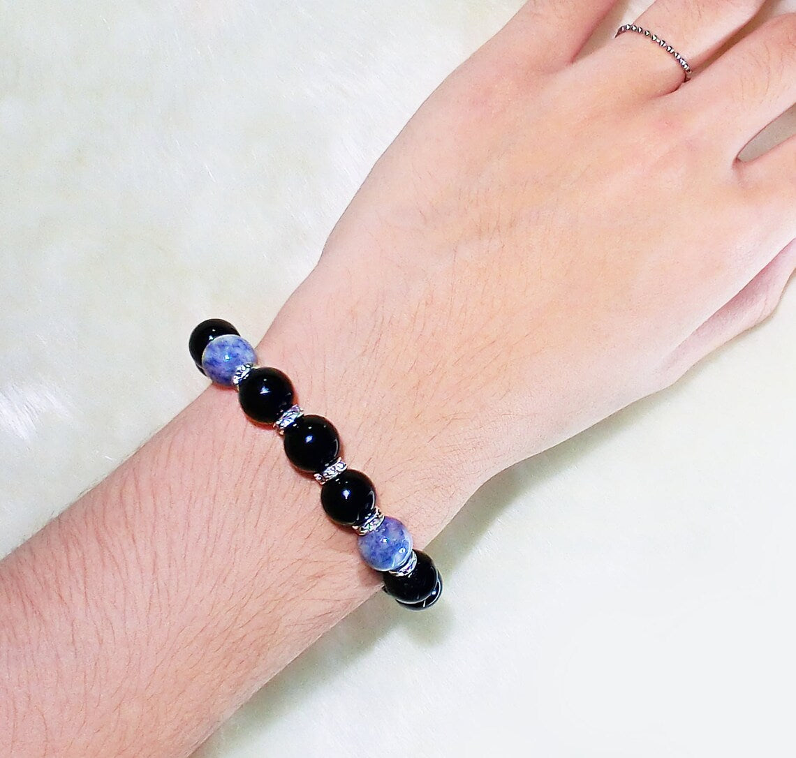 BTS Jungkook VLIVE Inspired Black Blue Wooden Beads Sodalite