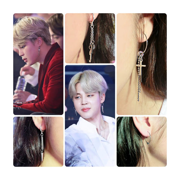 1 Pair Surgical Steel BTS Style Kpop Jewelry Studs 2cm Rectangle Charm Punk  Chain Tassel Earrings 4cm - Etsy | Style, Bts earrings, Army accessories